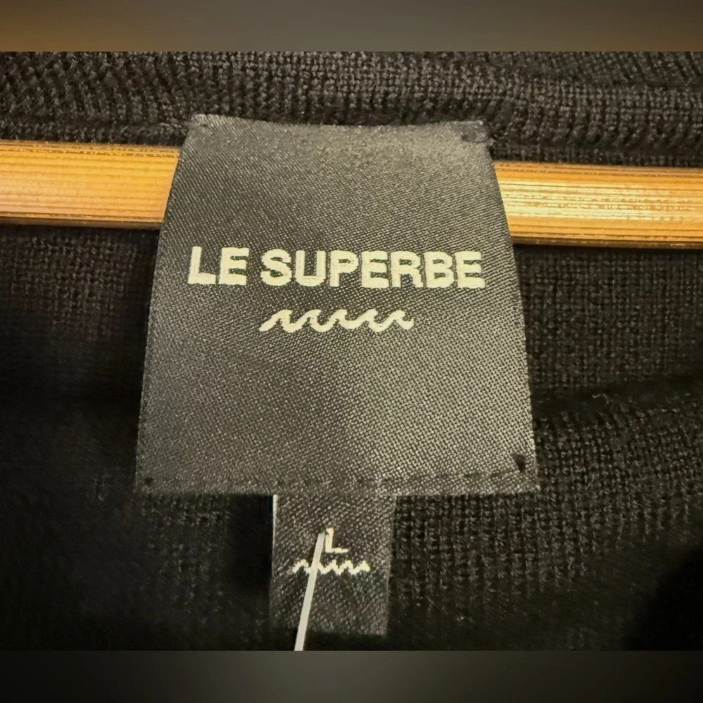 Le Superbe Size L Black Merino Wool Cowl Neck Sweater NWT